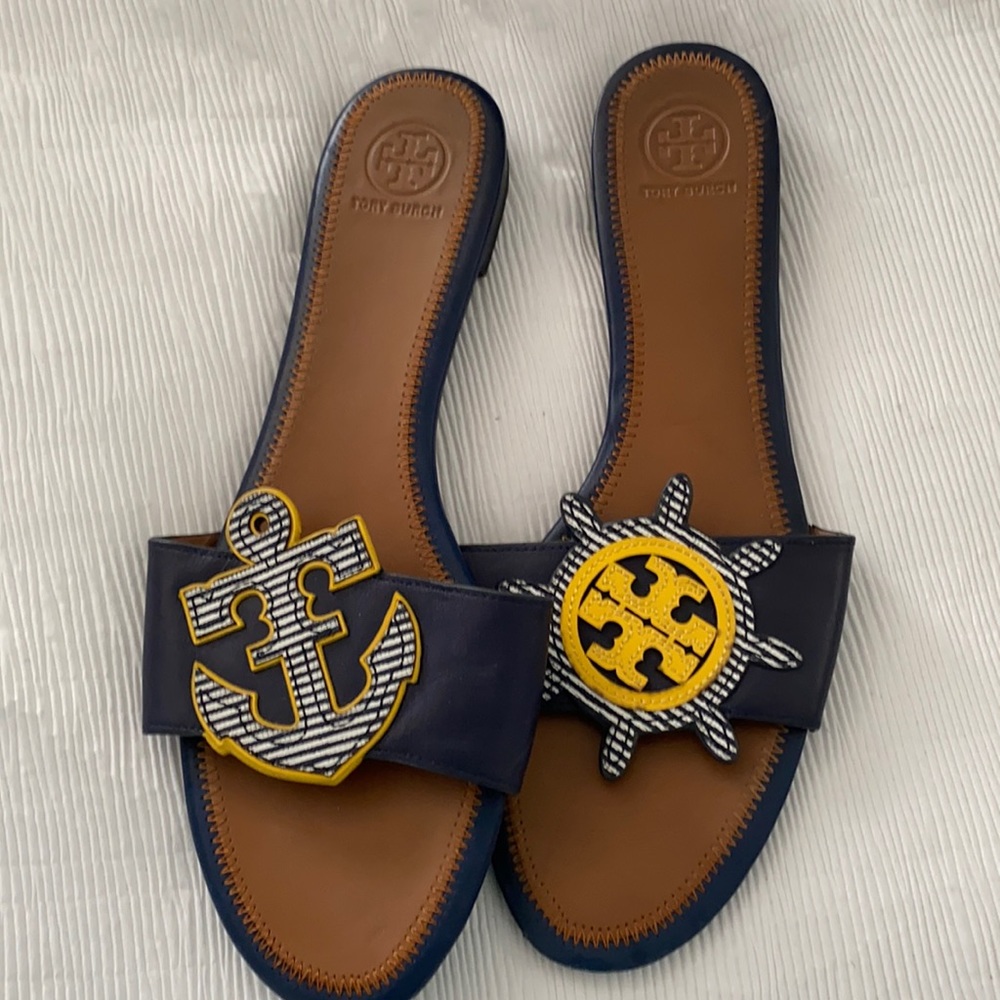 Tory Burch flats sandals yellow and navy size 11